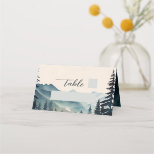 Watercolor Pine Tree Mountain Wedding Place Card