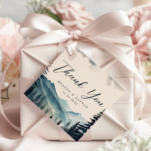 Watercolor Pine Tree Mountain Wedding Thank You Favour Tags