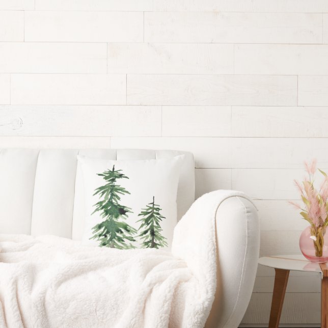 Watercolor Pine Tree Pattern  Throw Pillow (Couch)