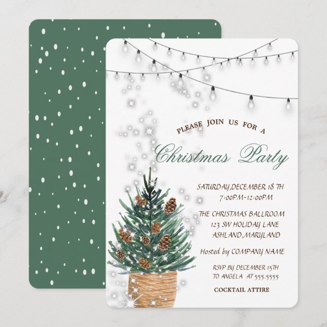 Watercolor Pine tree,Pine Cones Christmas Invitation (Front/Back)