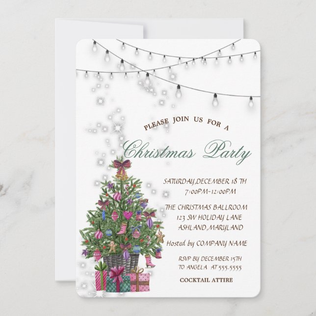 Watercolor Pine tree,Presents Christmas Invitation (Front)
