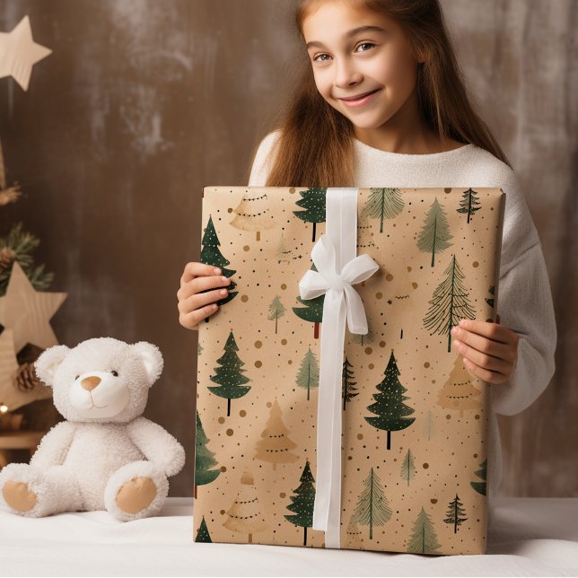Watercolor Pine Tree Sage Green Christmas  Wrapping Paper Sheet (Creator Uploaded)