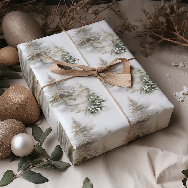 Watercolor Pine Tree Sage Green Christmas  Wrapping Paper Sheet (Creator Uploaded)