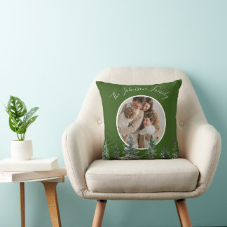 Watercolor Pine Trees 2 Photo Christmas Throw Pillow