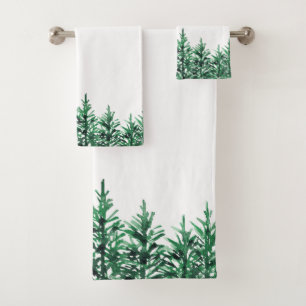 Watercolor Pine Trees Bath Towel Set