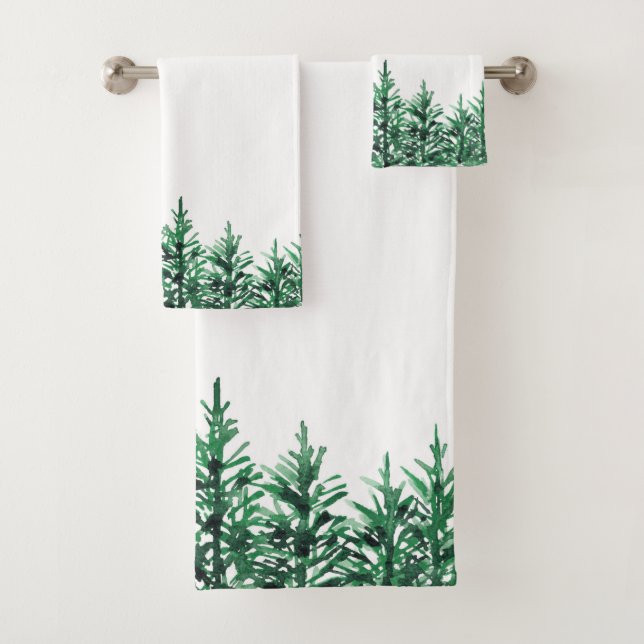 Watercolor Pine Trees Bath Towel Set (Insitu)