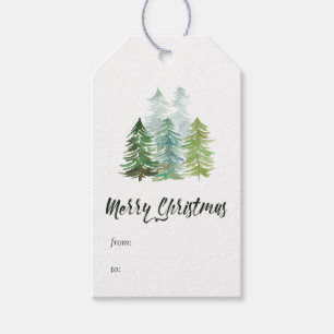 Watercolor Pine Trees Christmas Gift Tags