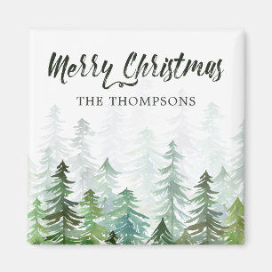 Watercolor Pine Trees Christmas Magnet