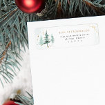 Watercolor Pine Trees Christmas Return Address<br><div class="desc">Personalize your correspondence with our elegant Return Address Label. The left side features watercolor pine trees accented with faux gold foil stars and dust,  while your family name and return address details adorn the right. A touch of holiday charm for your envelopes.</div>