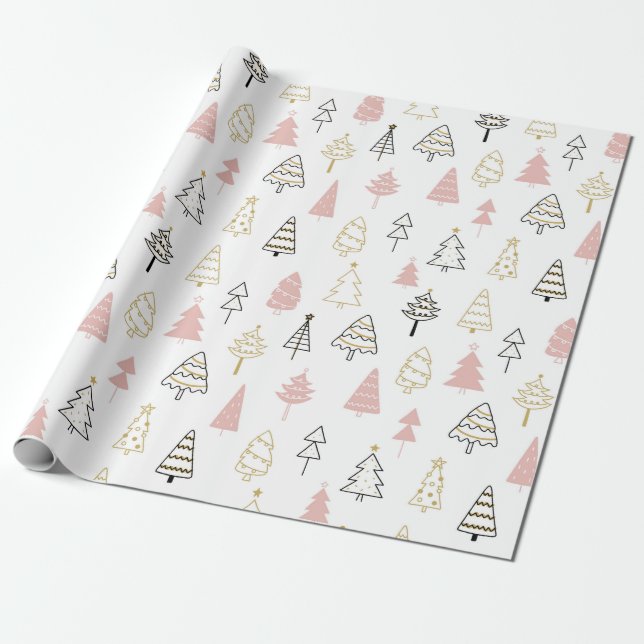 Watercolor Pine Trees Christmas Wrapping paper (Unrolled)
