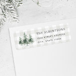 Watercolor Pine Trees Family Name Return Address<br><div class="desc">Custom designed return address labels featuring watercolor pine trees on farmhouse style buffalo check design.</div>