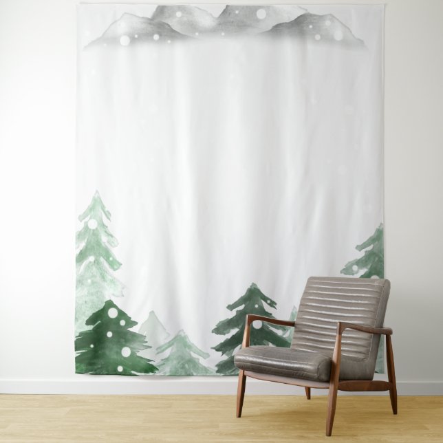 Watercolor Pine Trees Forest Mountain  Tapestry (In Situ)