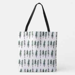 Watercolor Pine Trees Forest Pattern Tote Bag