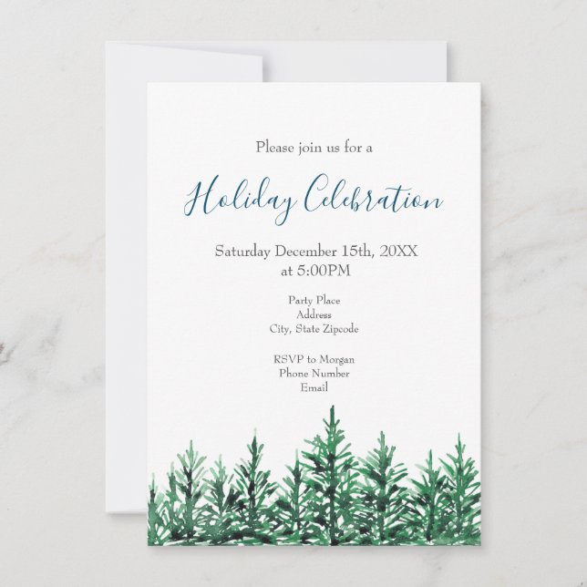 Watercolor Pine Trees Invitation (Front)
