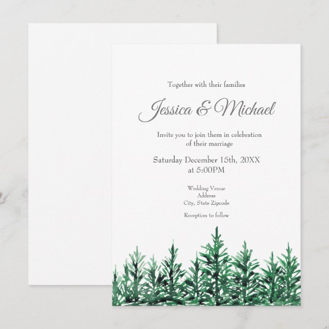 Watercolor Pine Trees  Invitation (Front/Back)
