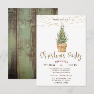 Watercolor Pine Trees,Lights Wood Christmas  Invitation