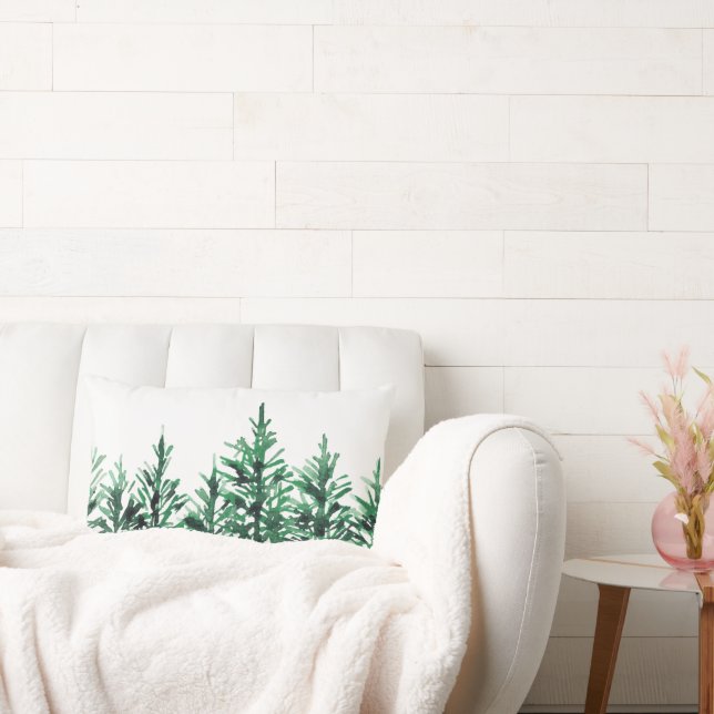 Watercolor Pine Trees   Lumbar Pillow (Couch)