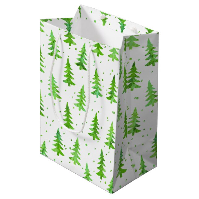 Watercolor Pine Trees Medium Gift Bag (Front Angled)