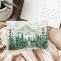 Watercolor Pine Trees Mountain Forest