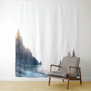 Watercolor Pine Trees Mountain,Landscape Tapestry