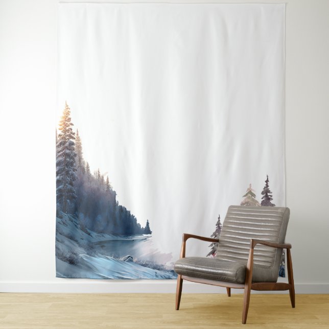 Watercolor Pine Trees Mountain,Landscape Tapestry (In Situ)