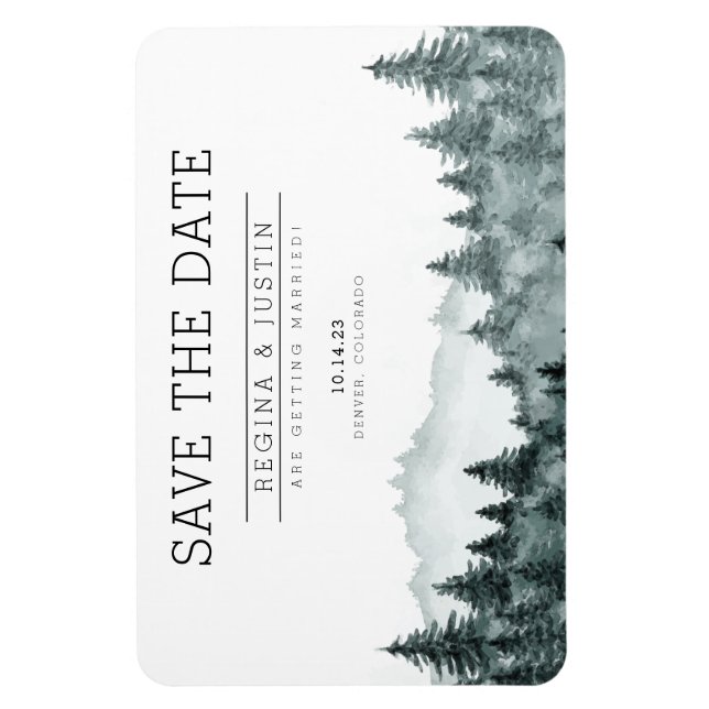 Watercolor Pine Trees Mountain Save the Date Invit Magnet (Vertical)
