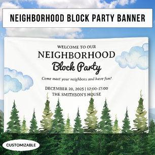 Watercolor Pine Trees Neighbourhood Block Party Banner