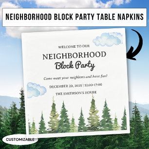Watercolor Pine Trees Neighbourhood Block Party Napkin