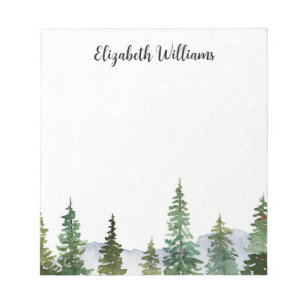 Watercolor Pine Trees Personalized  Notepad