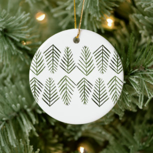 Watercolor Pine trees - sap green Ceramic Ornament
