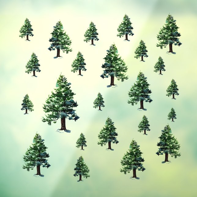 Watercolor Pine Trees Snow Festive Holiday Pattern Window Cling (Sheet 3)