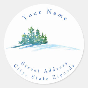 'Watercolor Pine Trees Snowscape' Address Labels