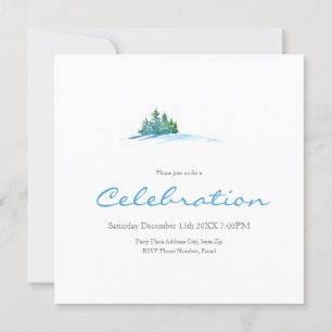 Watercolor Pine Trees Snowscape Invitation