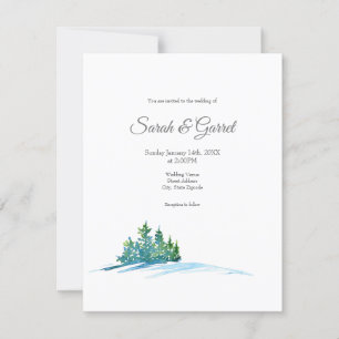 Watercolor Pine Trees Snowscape Invitation