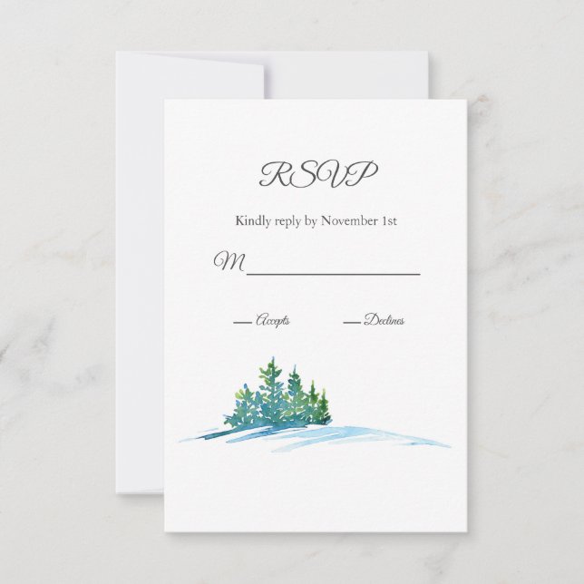 Watercolor Pine Trees Snowscape RSVP Card (Front)