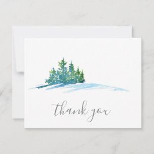 Watercolor Pine Trees Snowscape Thank You Card