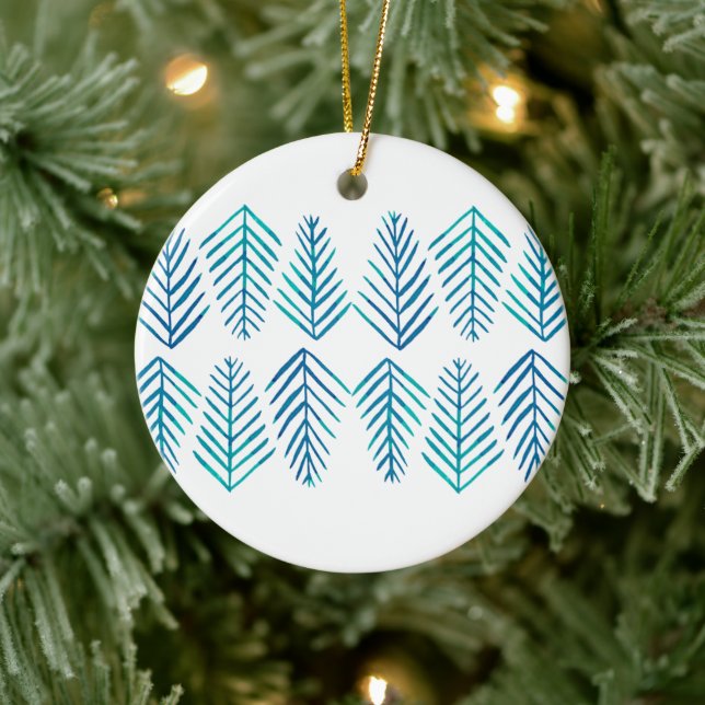 Watercolor Pine trees - teal Ceramic Ornament (Tree)