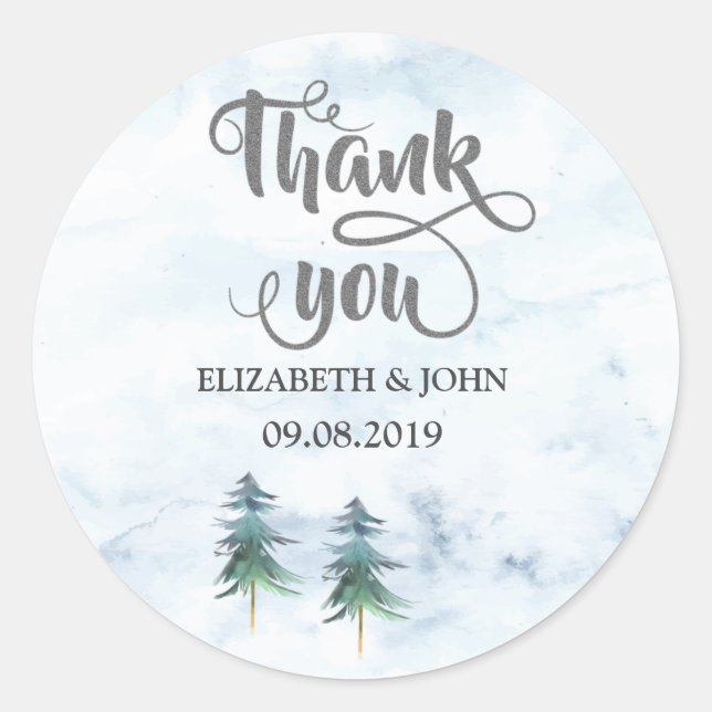 Watercolor Pine Trees Thank You Wedding Sticker (Front)
