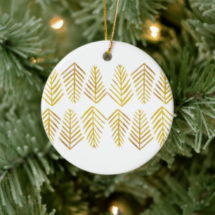 Watercolor Pine trees - yellow Ceramic Ornament
