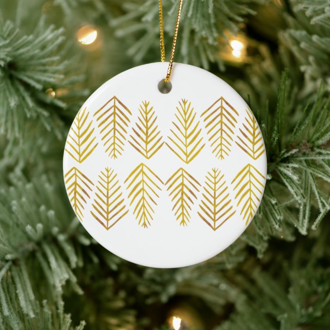 Watercolor Pine trees - yellow Ceramic Ornament (Tree)