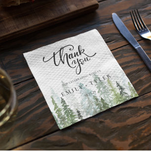 Watercolor Pine Woods Forest Wedding Custom Napkin