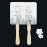 Watercolor Pine Woods Forest Wedding Program Hand Fan<br><div class="desc">Beautiful Pine Woods Forest Wedding program hand fan design featuring a Nature beauty,  peaceful pine woods/forest in watercolor and a big "welcome" in an elegant script as well as your monogram and the wedding program details for you to personalize.</div>