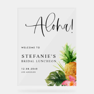 Watercolor Pineapple Aloha Bridal Luncheon Welcome Acrylic Sign