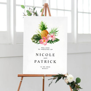 Watercolor Pineapple and Greenery Tropical Wedding Poster