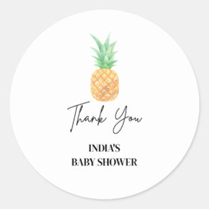 Watercolor pineapple baby shower classic round sticker