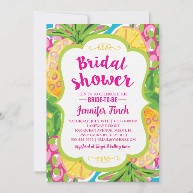 Watercolor Pineapple Bridal Shower Invitation (Front)
