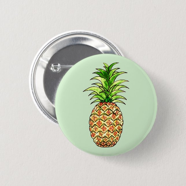 watercolor pineapple drawing 2 inch round button (Front & Back)