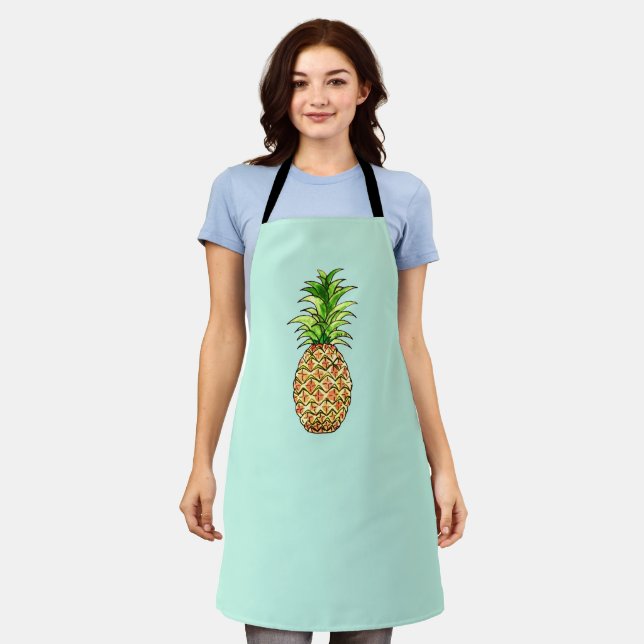 watercolor pineapple drawing apron (Worn)