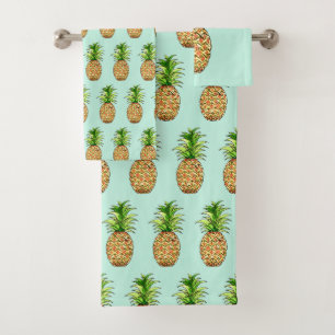 watercolor pineapple drawing bath towel set