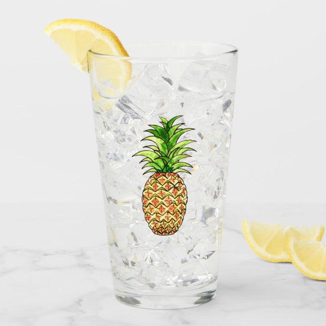 watercolor pineapple drawing glass (Front Ice)